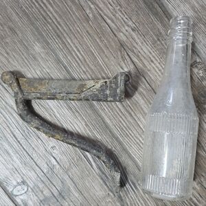 ~1900's Curtice Brothers Blown Embossed Glass Catsup Bottle & Iron Wall Bracket